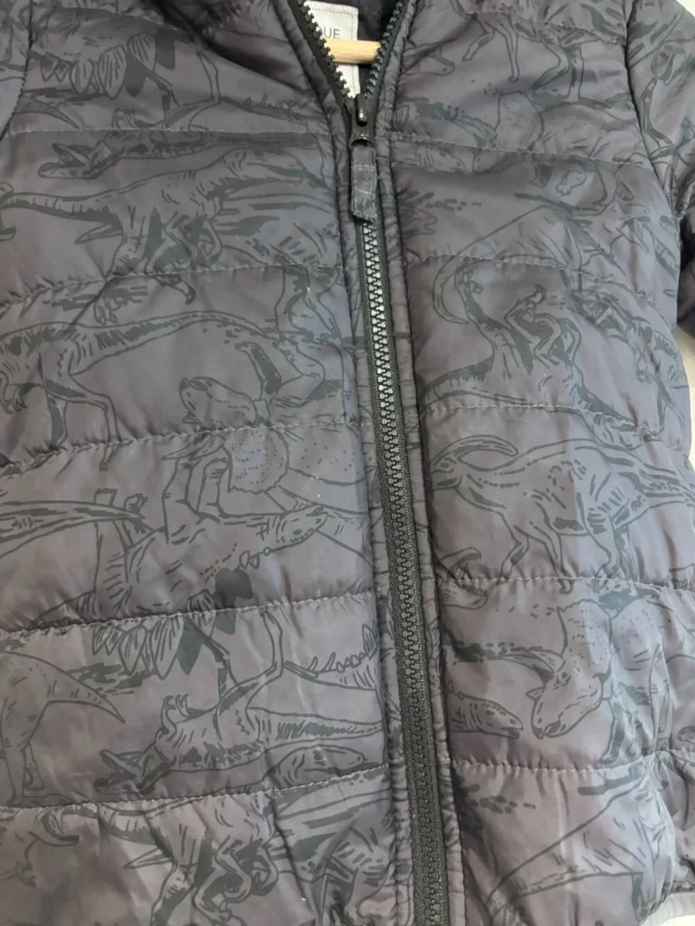 Carter's Puffer Coat Dinosuar Print Gray & Black w/ Hood 5T